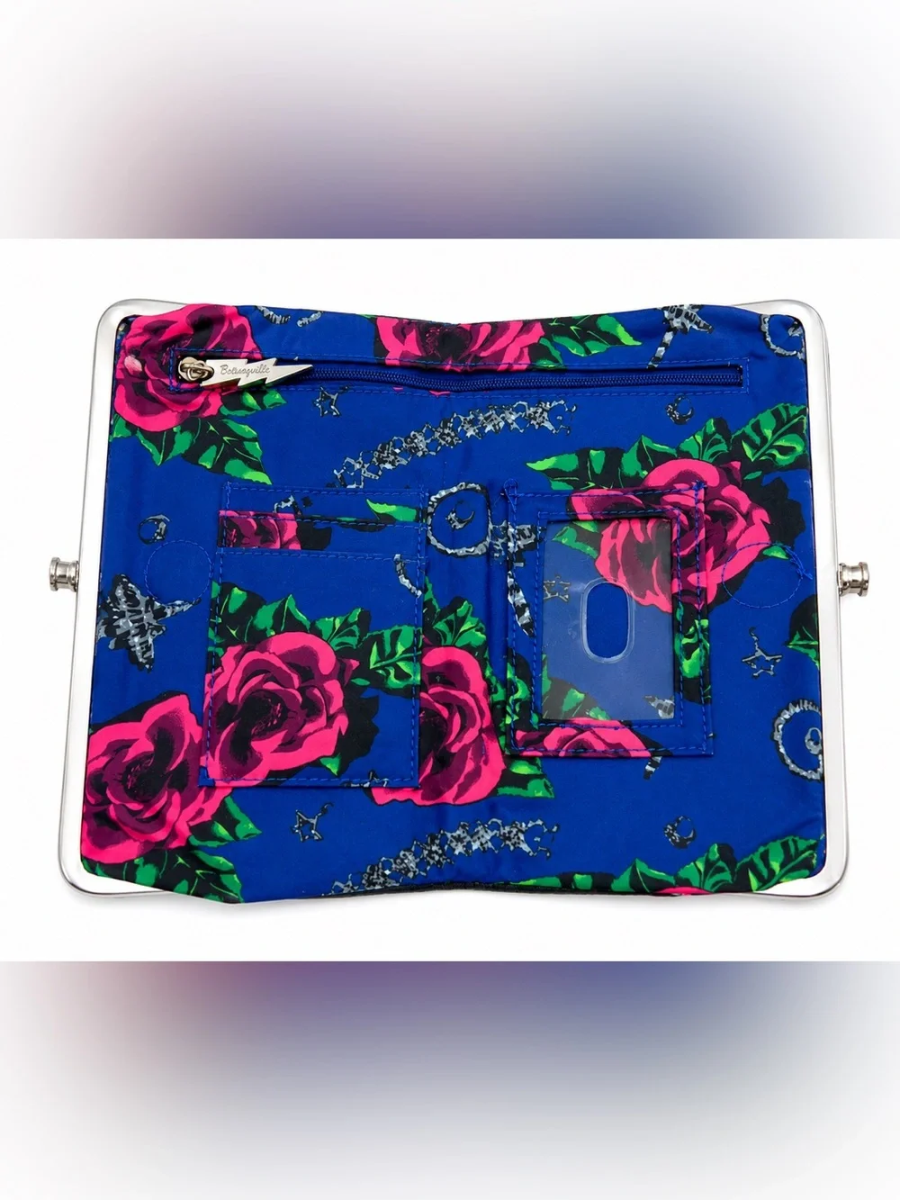 Betseyville by Betsey Johnson Floral Kiss Lock Wallet Clutch Blue Pink Roses